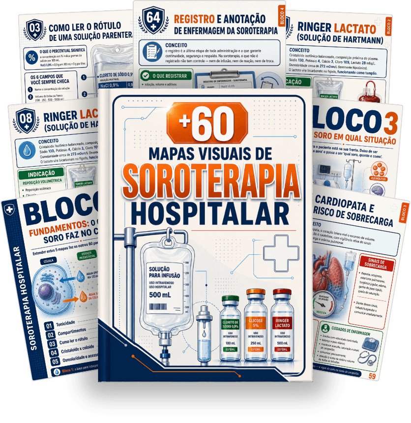 Pack +60 Mapas Visuais de Soroterapia Hospitalar com páginas internas