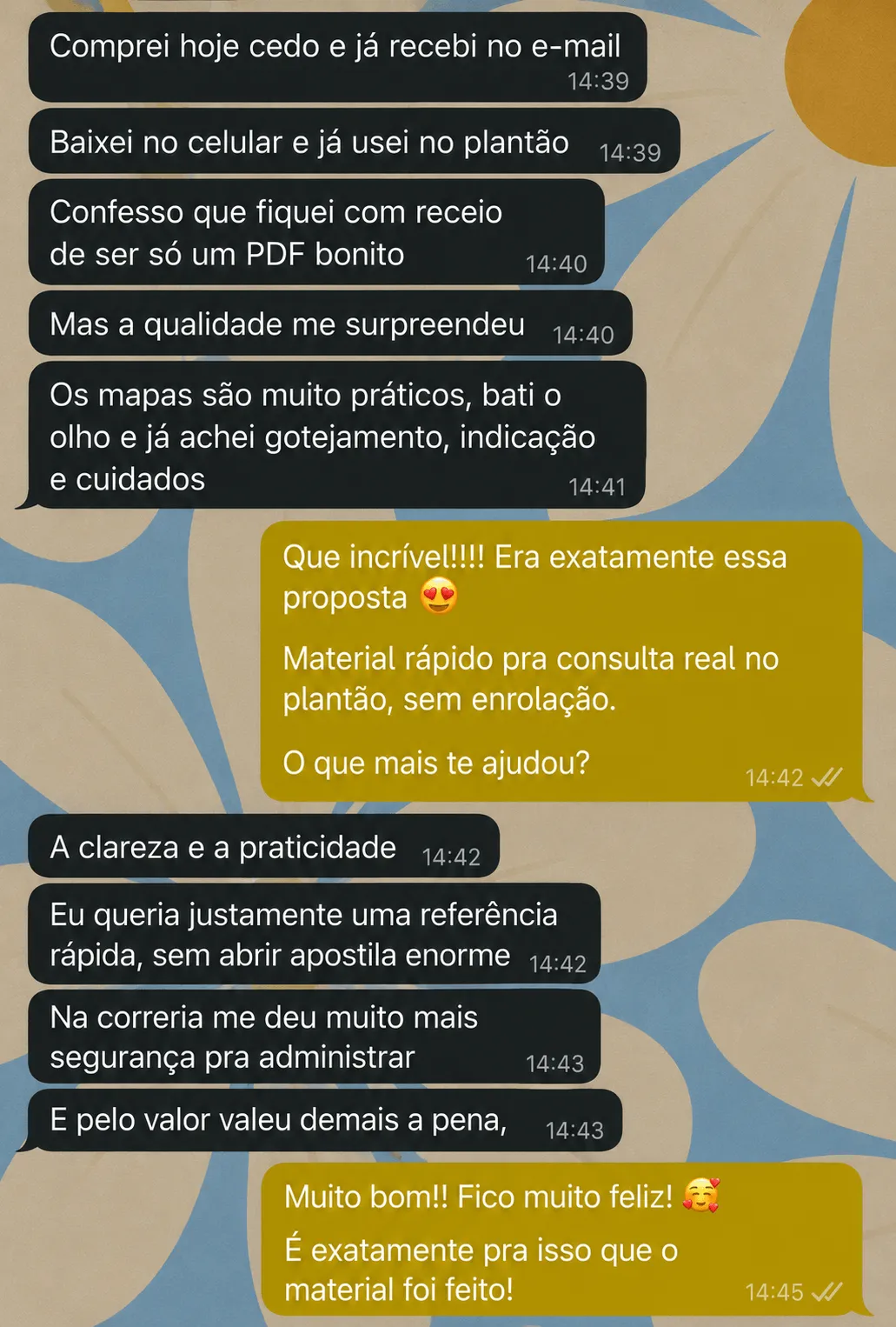 Print de conversa de cliente sobre os mapas visuais de soroterapia