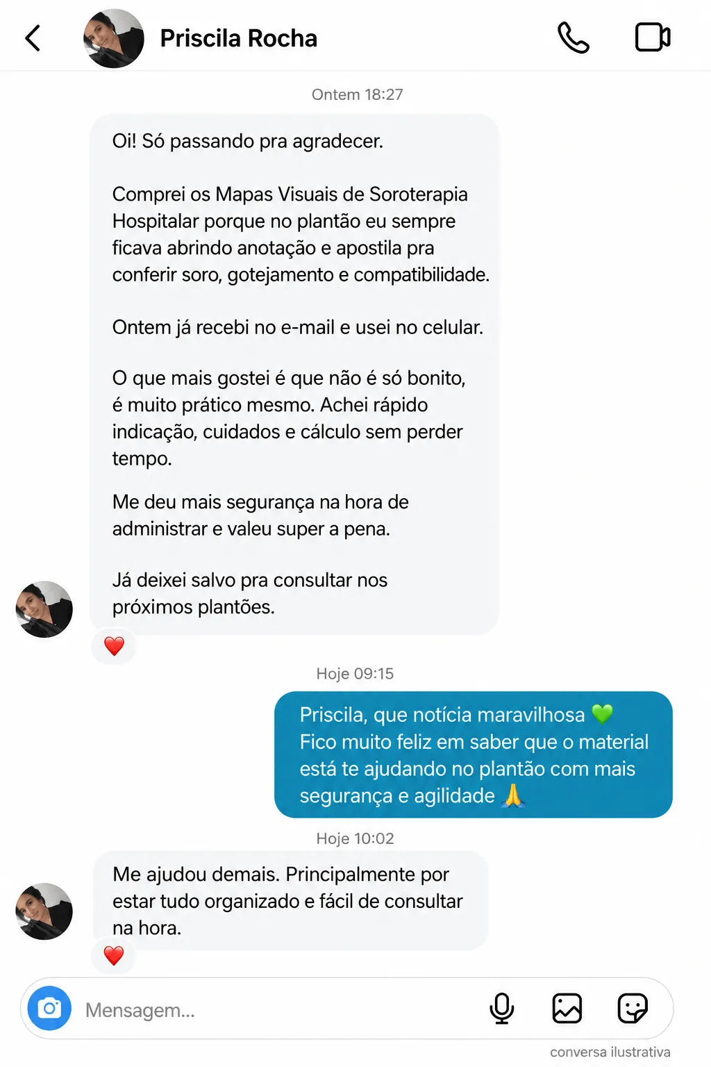 Print de conversa de cliente sobre os mapas visuais de soroterapia