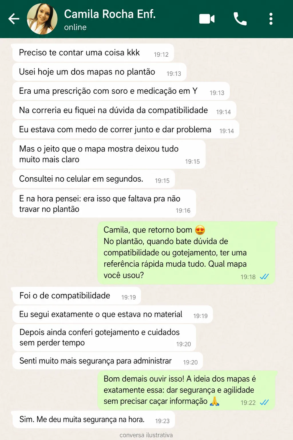 Print de conversa de cliente sobre os mapas visuais de soroterapia